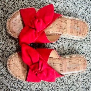 Nine West Slide Sandals women’s size 10 Bella’s espadrille bow Red